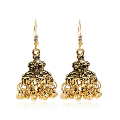 Bohemian ethnic carved retro patterns, creative bell earrings, exaggerated and personalized ethnic style earrings from Europe and America