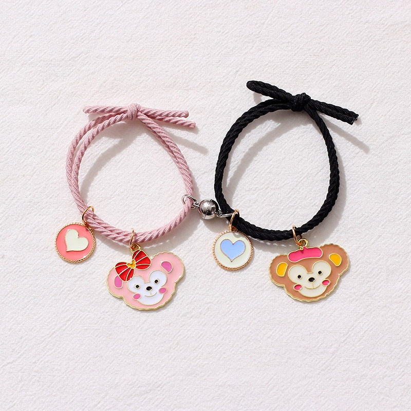 2pcs / Set Magnet Attracts Couple Bracelet Cute Cartoon Charm Jewelry Adjustable Elastic Rope Bracelets Lover Gift for Women Men