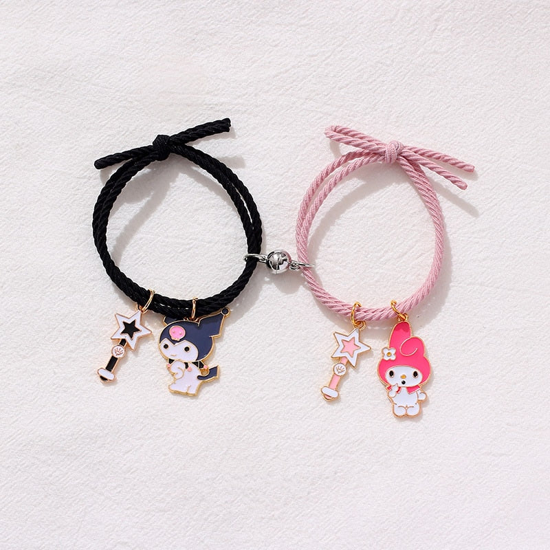 2pcs / Set Magnet Attracts Couple Bracelet Cute Cartoon Charm Jewelry Adjustable Elastic Rope Bracelets Lover Gift for Women Men