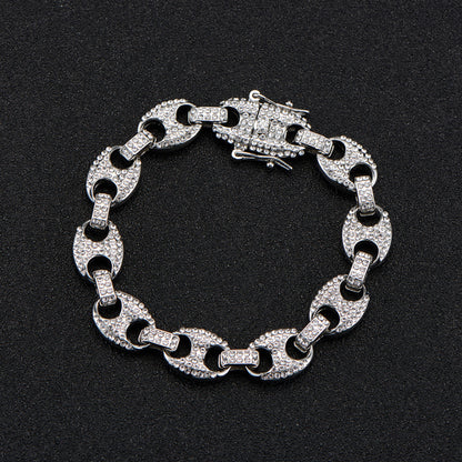 Large Pig Nose 12mm Hip Hop Cuban Link Chain Men Coffee Bean Clavicle Chain Men