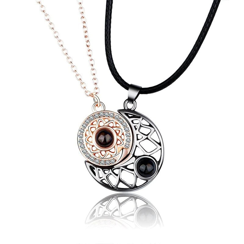 Ins niche design jewelry love sun and moon couple pendant magnetic clavicle chain