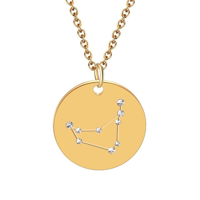 12 constellation stainless steel necklace set Leo Libra Aries Pendant Horoscope Astrology Necklace for men and women