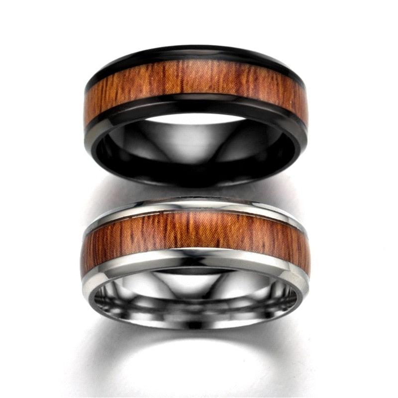 Vintage stainless steel wood rings for men good quality