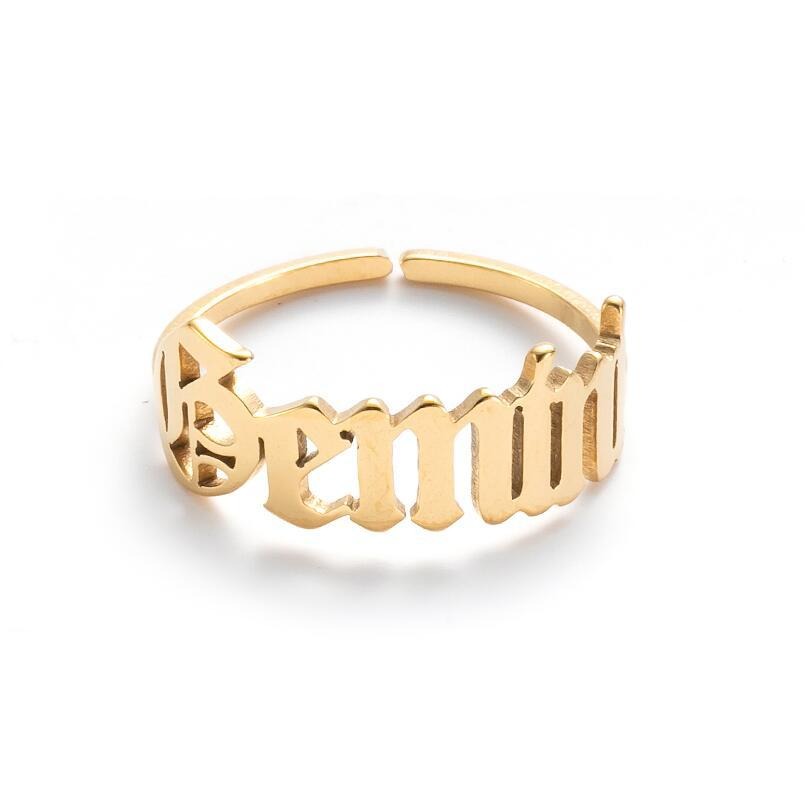 New Stainless Steel Ring Women's ins Colorless European and American Opening Retro Simple English Letter Ring Men