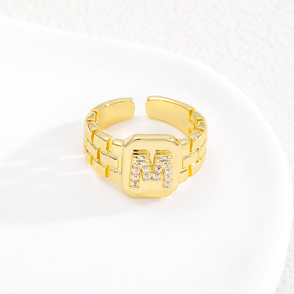 European and American ring letter series jewelry strap design letter opening ring