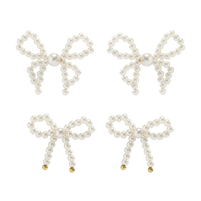Hot selling bow tie French tassel earrings with simple imitation pearl BowEarring earrings