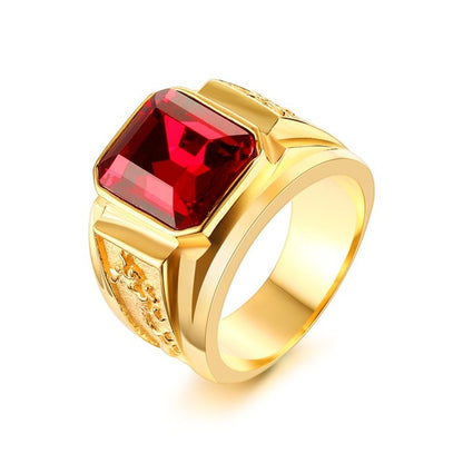 Men's Figment Ring with Red Blue CZ Stone in Gold Tone Stainless Steel Engraved Dragon Men Wedding Bands for Male Jewelry Anel