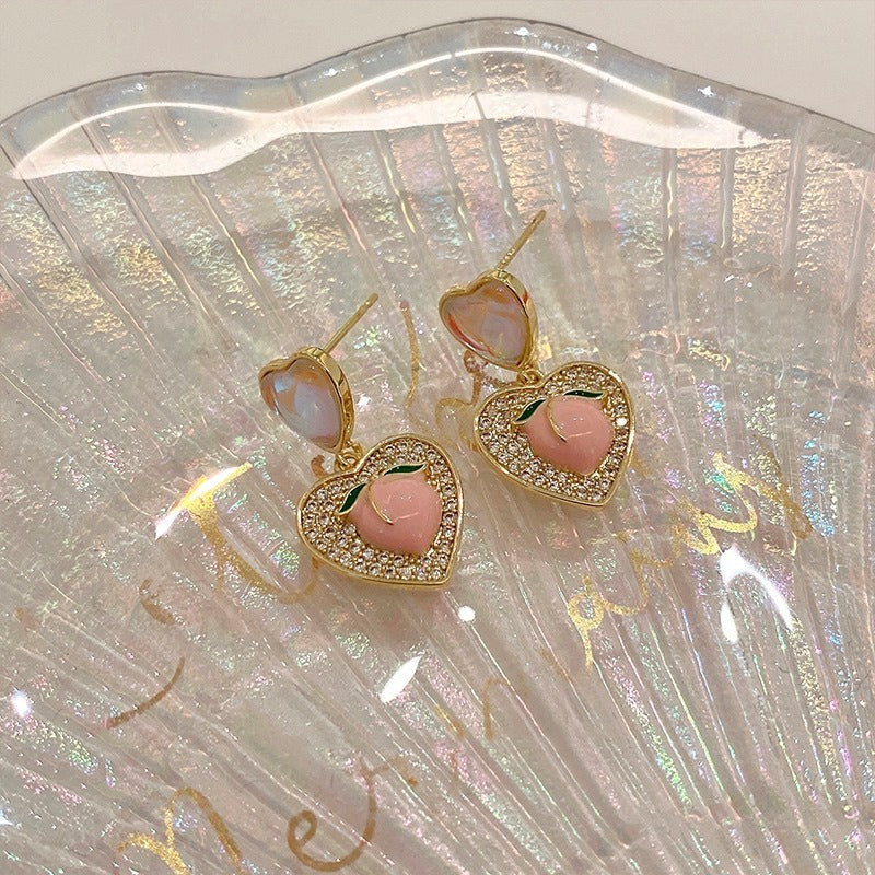 S925 Silver Needle Cat's Eye Small Earrings Female Geometric Square Love Diamond Earrings Simple Atmosphere Earrings