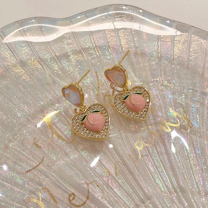S925 Silver Needle Cat's Eye Small Earrings Female Geometric Square Love Diamond Earrings Simple Atmosphere Earrings