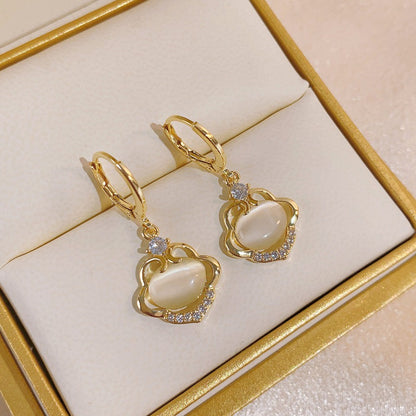 S925 Silver Needle Cat's Eye Small Earrings Female Geometric Square Love Diamond Earrings Simple Atmosphere Earrings