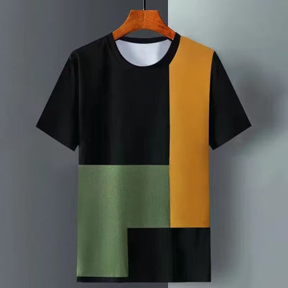 Men's Summer Loose Grid Splicing Ice Cool Short Sleeve T-shirt Men's Trendy Top