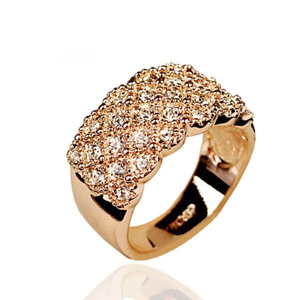 Unique style Crystal Gold and Silver plated Wide and Wild Shiny Party Wedding Ring For women