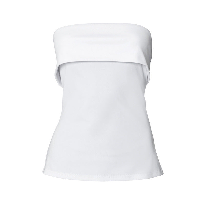 Women's Clothing Summer New Pure Color Sleeveless Backless Wide Lapel Slit Tube Top Sexy Blouse