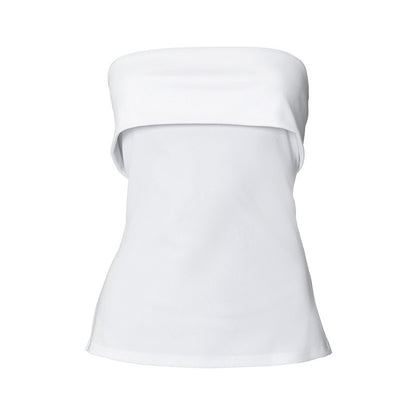 Women's Clothing Summer New Pure Color Sleeveless Backless Wide Lapel Slit Tube Top Sexy Blouse