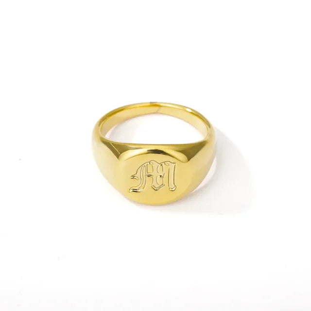 A-Z Letter Initial Rings for Women Goth Chunky Wide Stainless Steel Alphabet Men Ring 2024 Trendy Wedding Couple Jewelry anillos