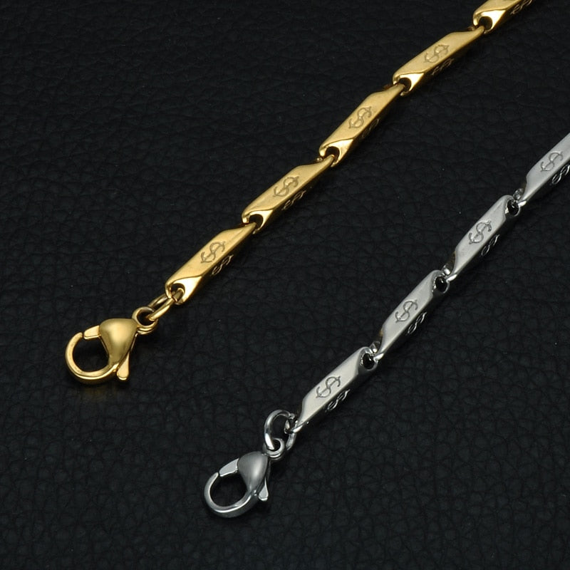 High Polished Gold Color Titanium Stainless Steel US Dollar Pattern Stick Aberdeen Chain Necklaces for Men Jewelry