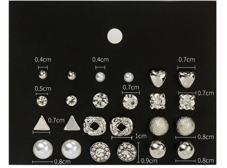 Earring Set 12 Pair Earrings Pearl Zircon Card Set One Week Earrings Earrings