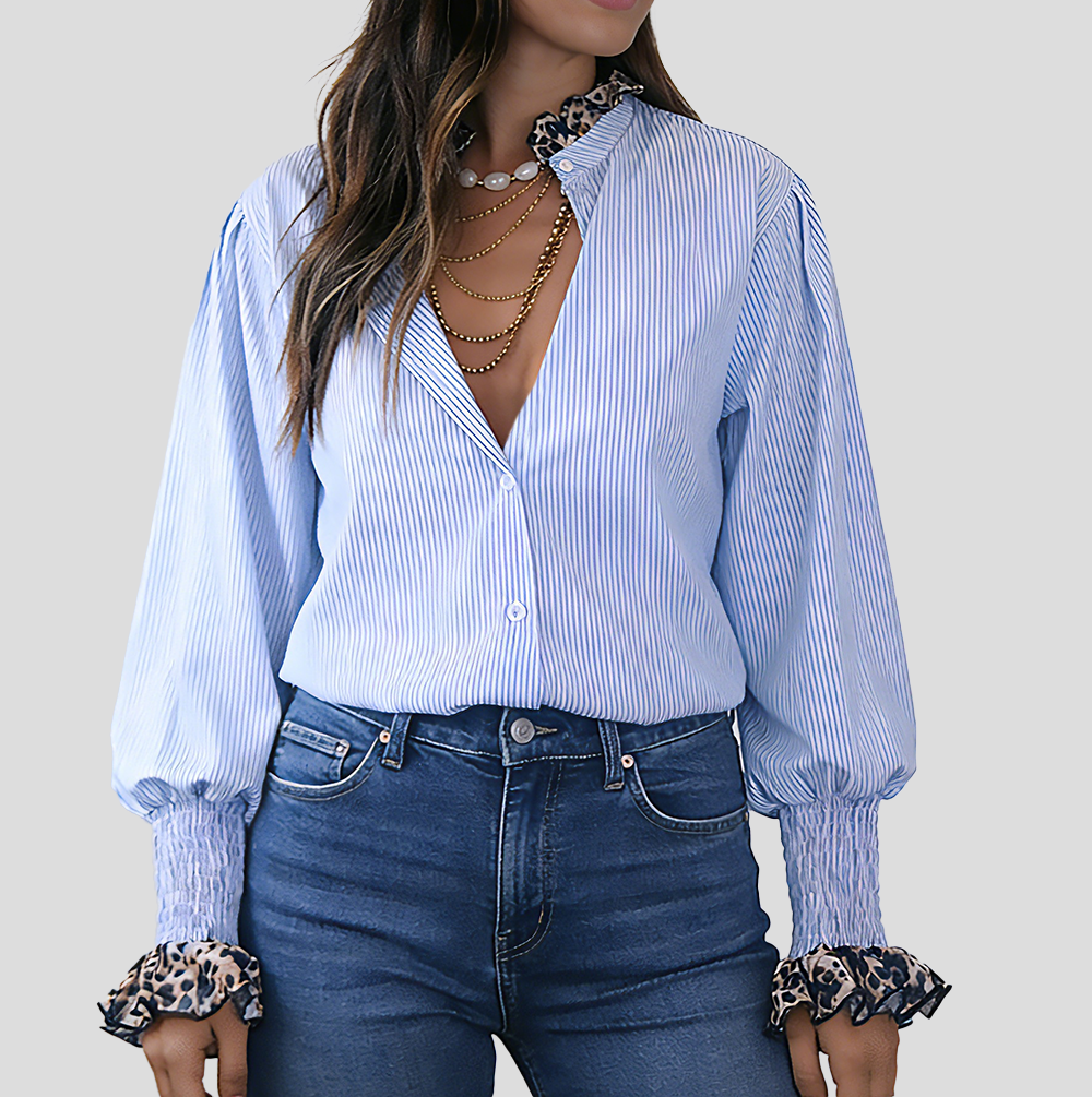 Leopard Lace Striped Shirt