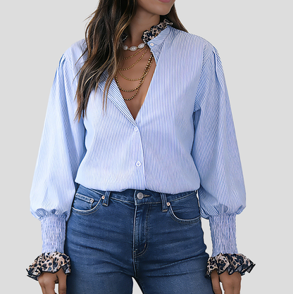 Leopard Lace Striped Shirt