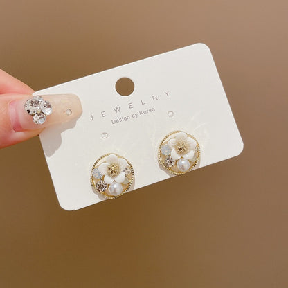 S925 Silver Needle Cat's Eye Small Earrings Female Geometric Square Love Diamond Earrings Simple Atmosphere Earrings