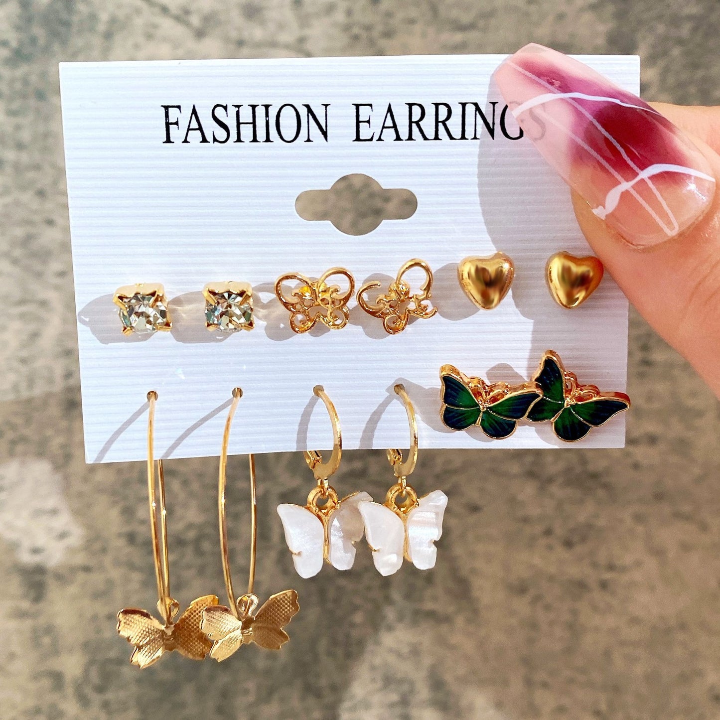 New Inlaid Pearl Ladies Earrings Creative French Vintage Gold Earrings 6 Pieces Set