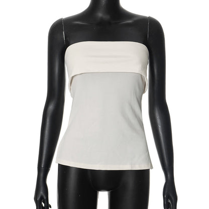 Women's Clothing Summer New Pure Color Sleeveless Backless Wide Lapel Slit Tube Top Sexy Blouse