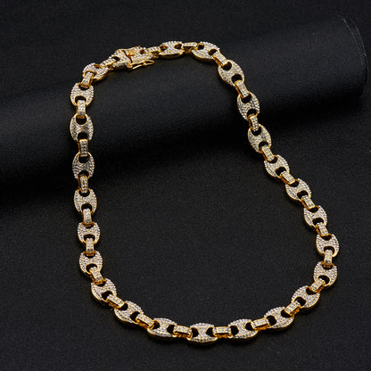 Large Pig Nose 12mm Hip Hop Cuban Link Chain Men Coffee Bean Clavicle Chain Men