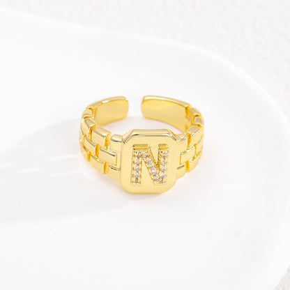 European and American ring letter series jewelry strap design letter opening ring