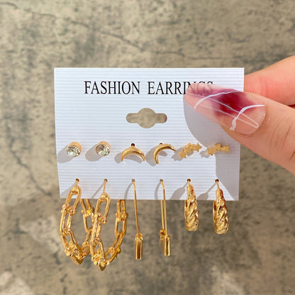 New Inlaid Pearl Ladies Earrings Creative French Vintage Gold Earrings 6 Pieces Set