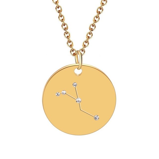 12 constellation stainless steel necklace set Leo Libra Aries Pendant Horoscope Astrology Necklace for men and women