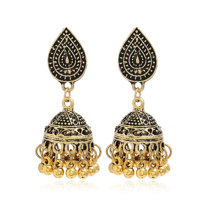 Bohemian ethnic carved retro patterns, creative bell earrings, exaggerated and personalized ethnic style earrings from Europe and America