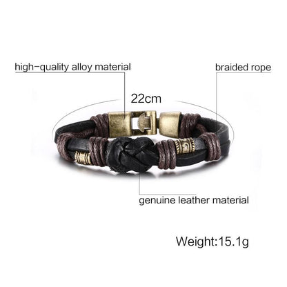 Vnox Leather Bracelet Bronze alloy Buckle Easy Hook For Men