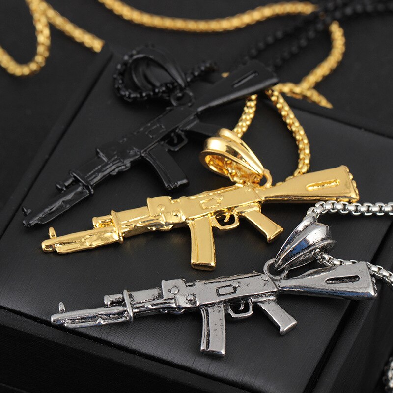 60cm Chain Rifle Machine Submachine Gun Sniper Rifle Pendant Necklace for Men Male Personality Temperament Jewelry