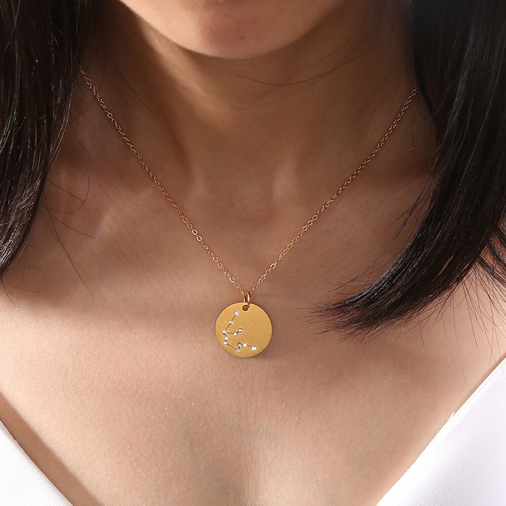 12 constellation stainless steel necklace set Leo Libra Aries Pendant Horoscope Astrology Necklace for men and women