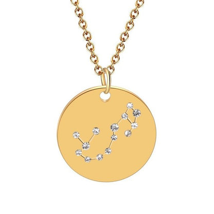 12 constellation stainless steel necklace set Leo Libra Aries Pendant Horoscope Astrology Necklace for men and women