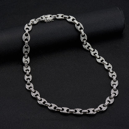 Large Pig Nose 12mm Hip Hop Cuban Link Chain Men Coffee Bean Clavicle Chain Men