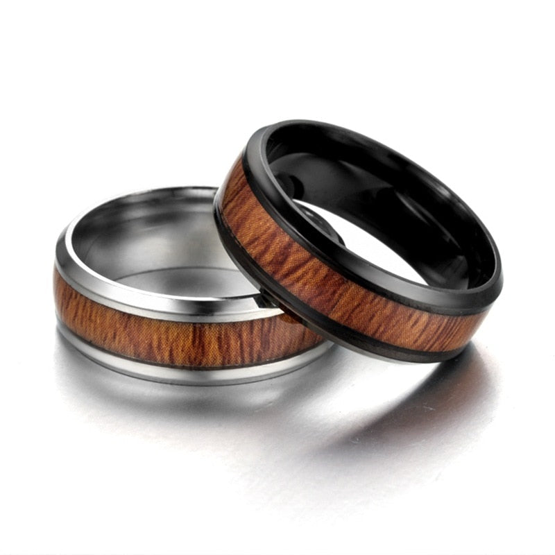 Vintage stainless steel wood rings for men good quality