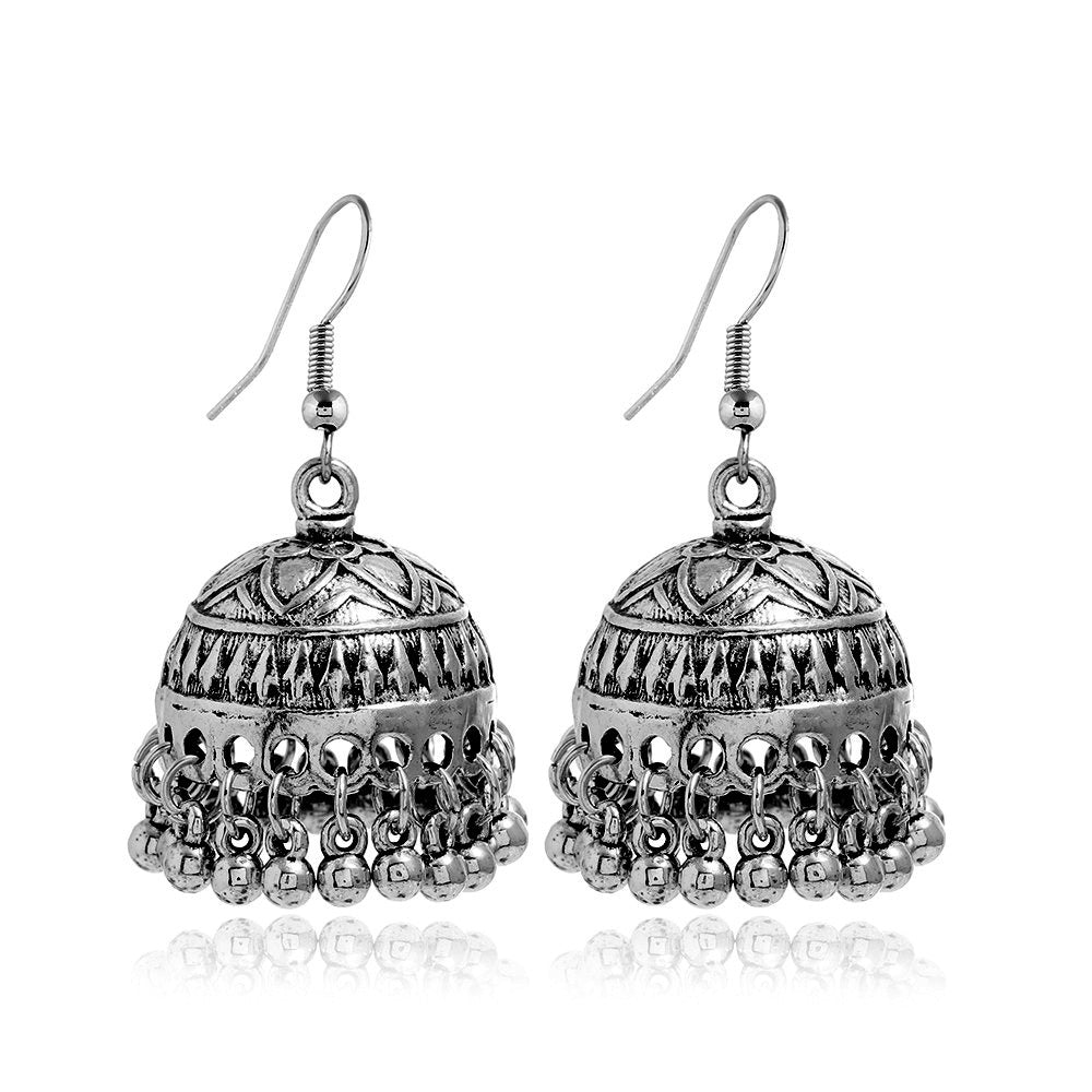 Bohemian ethnic carved retro patterns, creative bell earrings, exaggerated and personalized ethnic style earrings from Europe and America