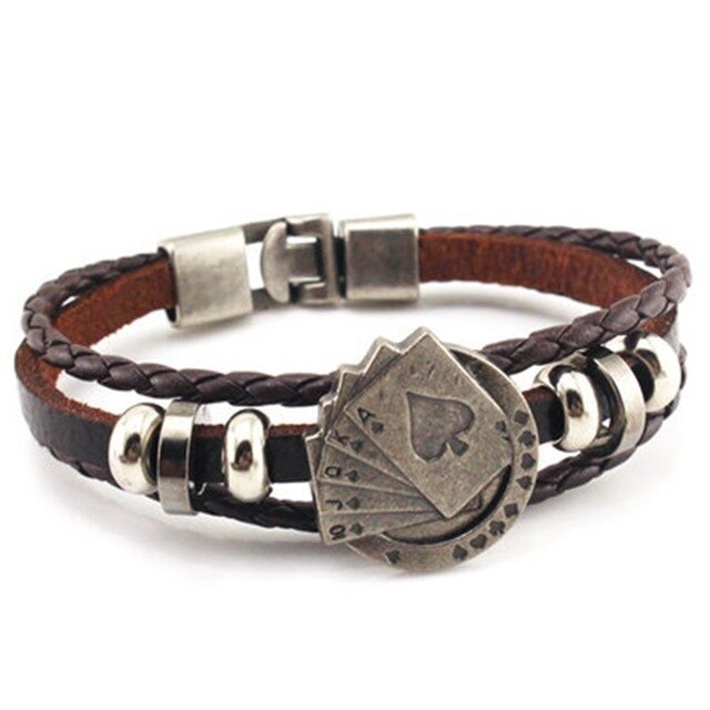 Vintage Cowhide Playing Card Bracelet Three Layer Woven Cowhide Fashion Hand Strap European and American Men Women Accessories