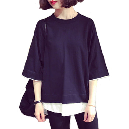 Casual Loose Spliced Mock-Two-Piece Short Sleeve T-Shirt for Women
