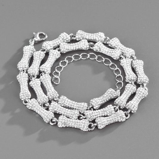 Exaggerated Trendy Personality Trendy Models Full Of Drill Bones Hip-Hop Necklace Men And Women Cuban Chain Clavicle Chain