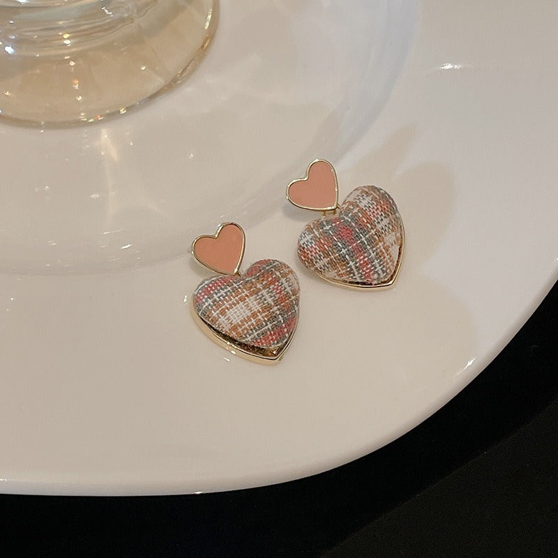 S925 Silver Needle Cat's Eye Small Earrings Female Geometric Square Love Diamond Earrings Simple Atmosphere Earrings