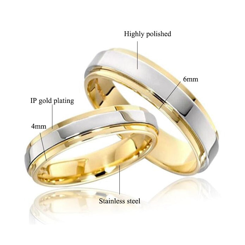 Stainless steel Wedding Ring Silver Gold Color Simple Design Couple Alliance Ring 4mm 6mm Width Band Ring for Women and Men
