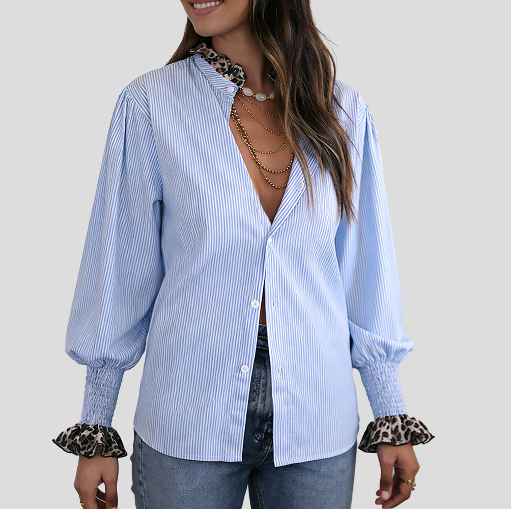 Leopard Lace Striped Shirt