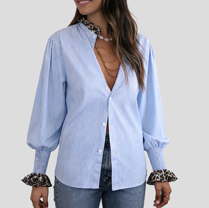 Leopard Lace Striped Shirt
