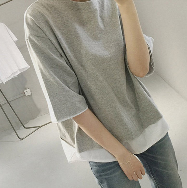 Casual Loose Spliced Mock-Two-Piece Short Sleeve T-Shirt for Women