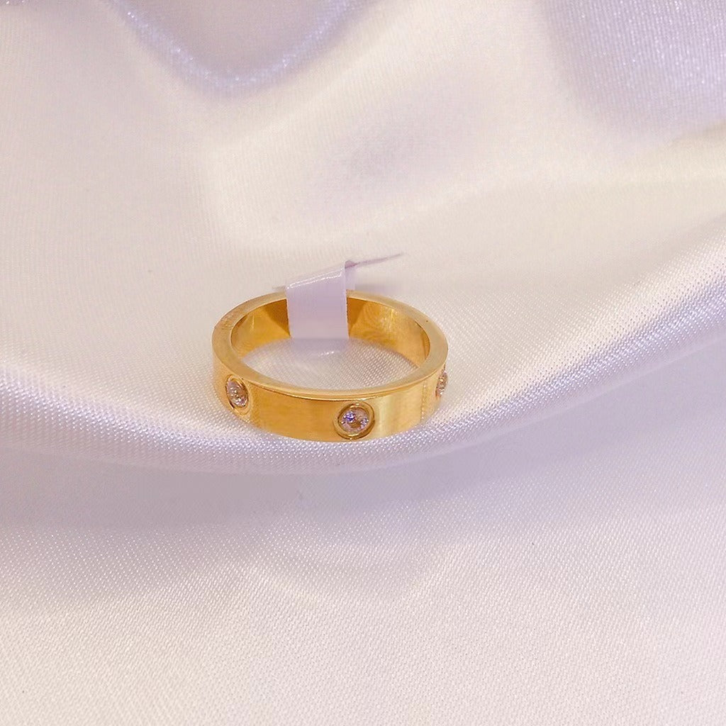 Titanium Steel Ring Classic 18K Rose Gold Diamond Free Three Full Diamond Wedding Ring for Men and Women