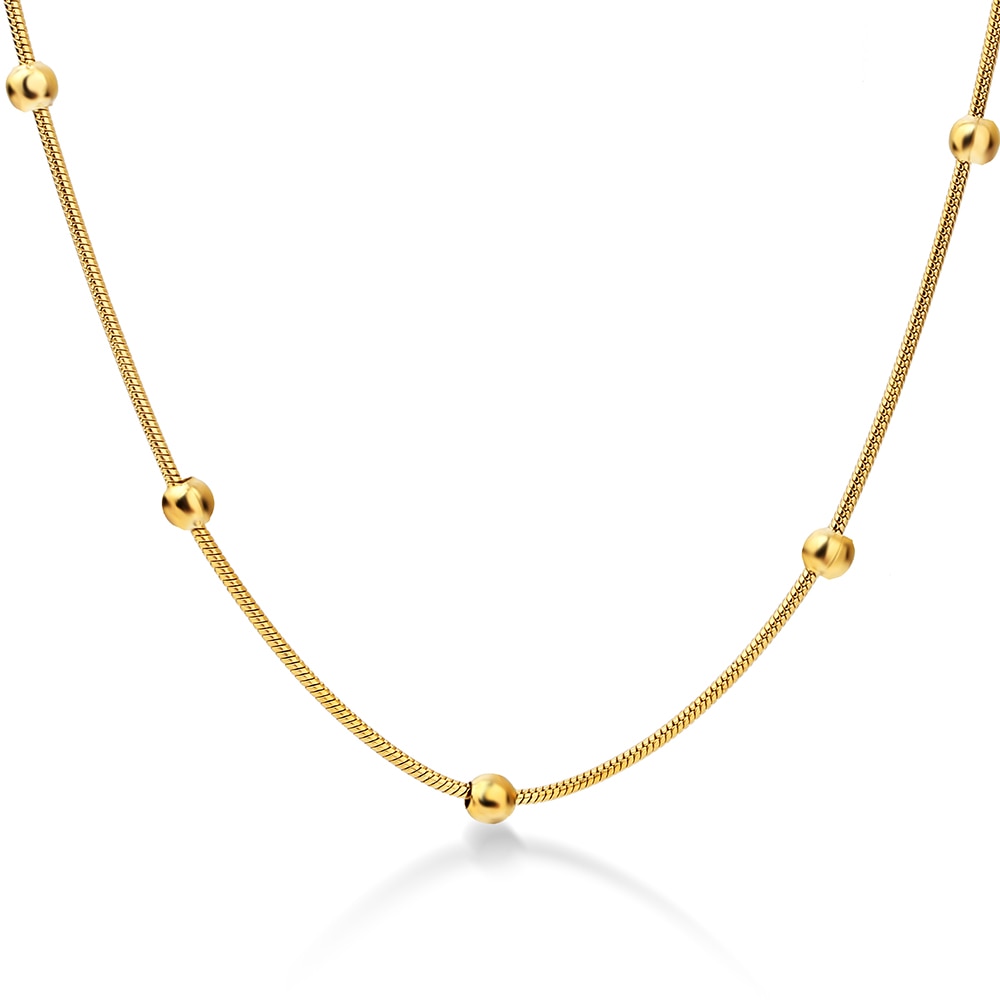 Stainless Steel Gold-color Round Ball Pendant Necklace Link Chain Necklace Fashion Jewelry For Women or Men