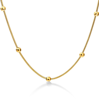 Stainless Steel Gold-color Round Ball Pendant Necklace Link Chain Necklace Fashion Jewelry For Women or Men