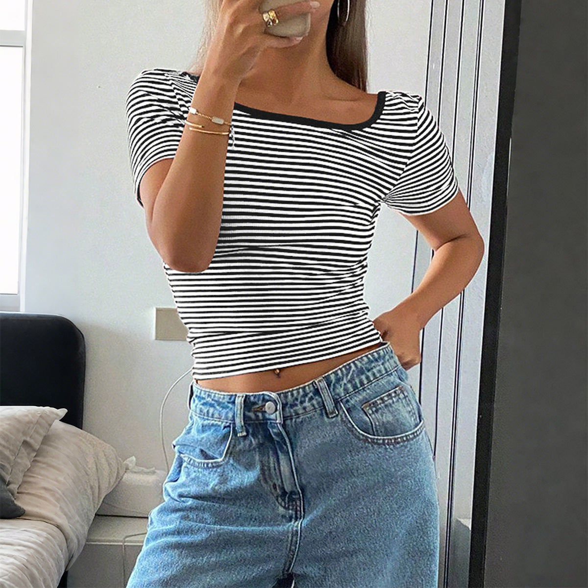 Striped Short Sleeve Tank Top Women's T-shirt Women's Clothing